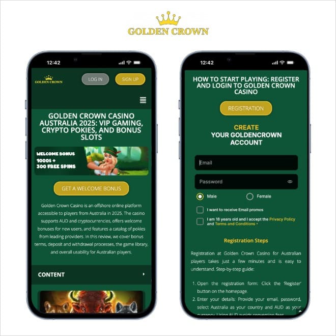 golden crown casino imposed on two mobile phones