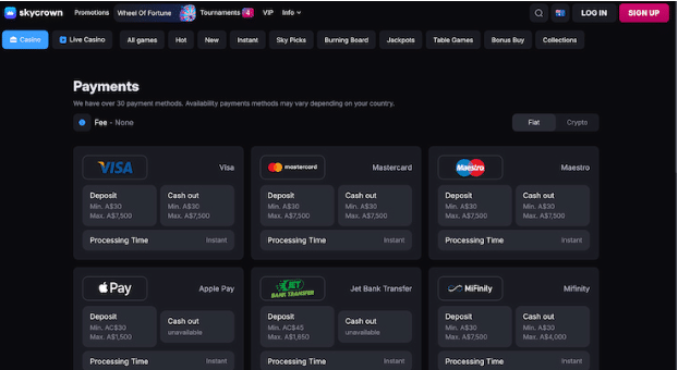 a screenshot of skycrown payments