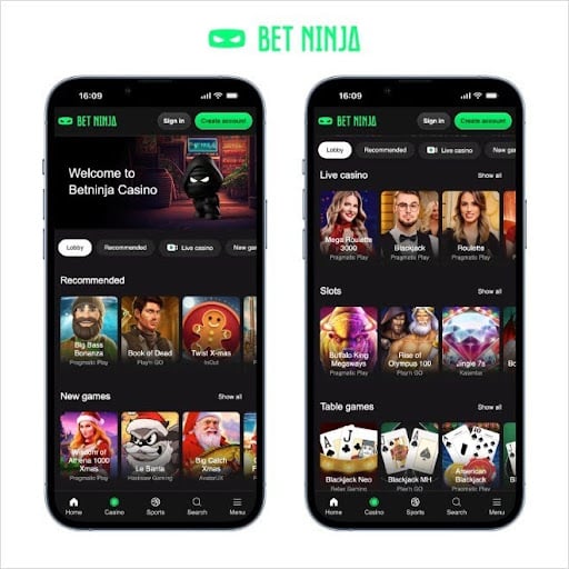 betninja screenshots on mobile on a whitebackground